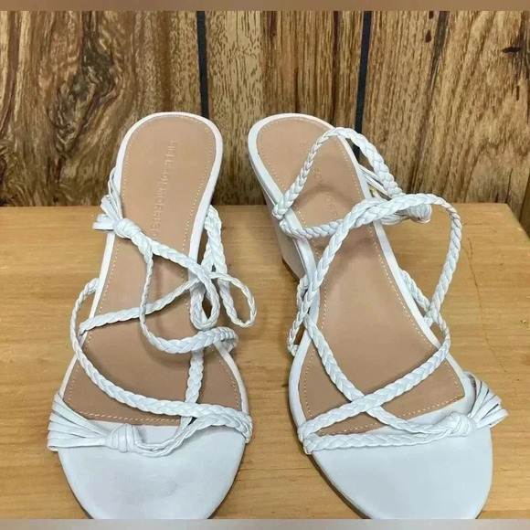 SIGERSON MORRISON White Braided Leather Strappy Wedge Sandal Sz 39 Shoes Maddie - Picture 3 of 10